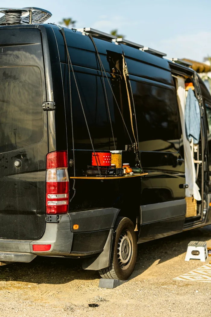 Rear of a van with the electrical gear mid-installation